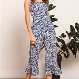 Lucy Paris Blue/White Teala Leopard Jumpsuit NWT